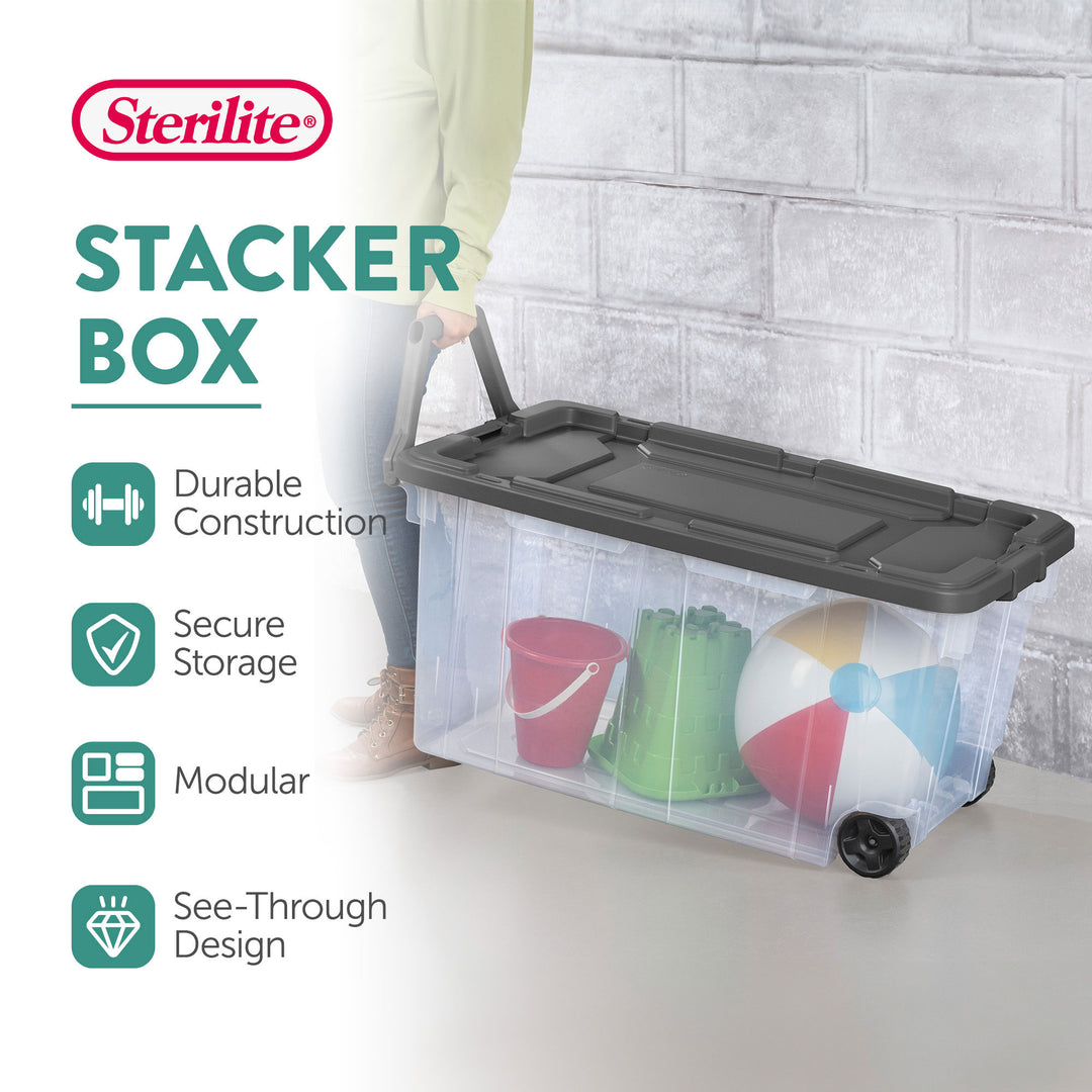 Sterilite 160 Qt Latching Stackable Wheeled Storage Box Container w/ Lid, 2 Pack