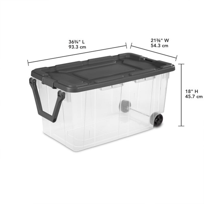 Sterilite 160 Qt Latching Stackable Wheeled Storage Box Container w/ Lid, 2 Pack