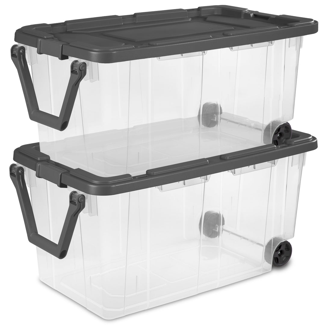 Sterilite 160 Qt Latching Stackable Wheeled Storage Box Container w/ Lid, 2 Pack