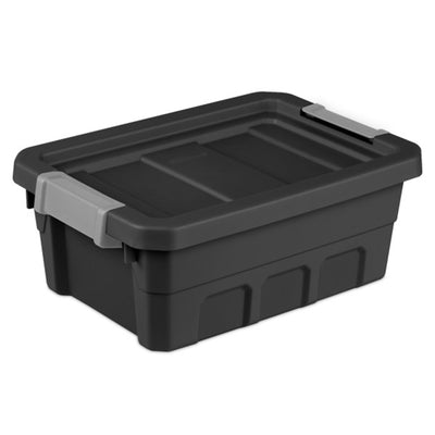 Sterilite 4 Gallon Industrial Storage Totes with Latch Clip Lids, 6 Pack, Black - VMInnovations