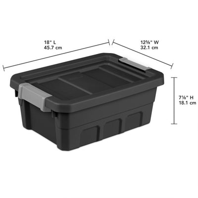 Sterilite 4 Gallon Industrial Storage Totes with Latch Clip Lids, 6 Pack, Black