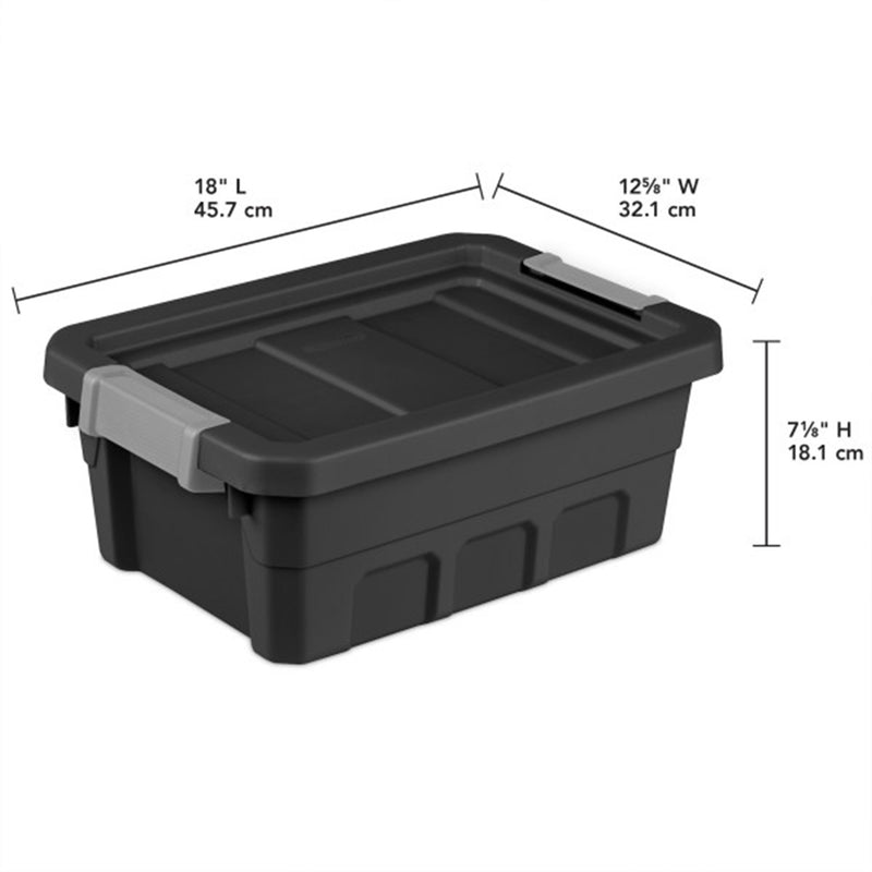 Sterilite 4 Gallon Industrial Storage Totes w/ Latch Clip Lids, Black (18 Pack)