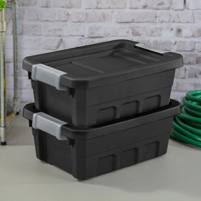 Sterilite 4 Gallon Industrial Storage Totes w/ Latch Clip Lids, Black (18 Pack)