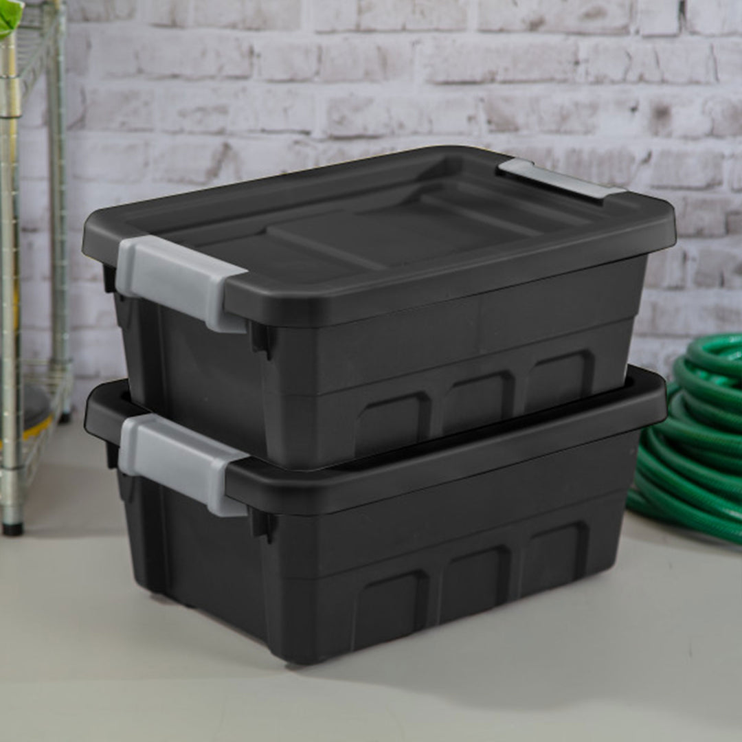 Sterilite 4 Gallon Industrial Storage Totes w/ Latch Clip Lids, Black (12 Pack)