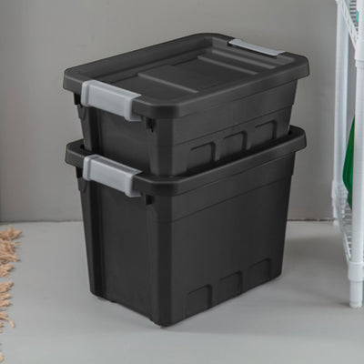 Sterilite 4 Gallon Industrial Storage Totes w/ Latch Clip Lids, Black (24 Pack)