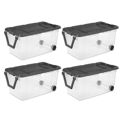 Sterilite 160 Qt Latching Stackable Wheeled Storage Box Container w/ Lid, 4 Pack
