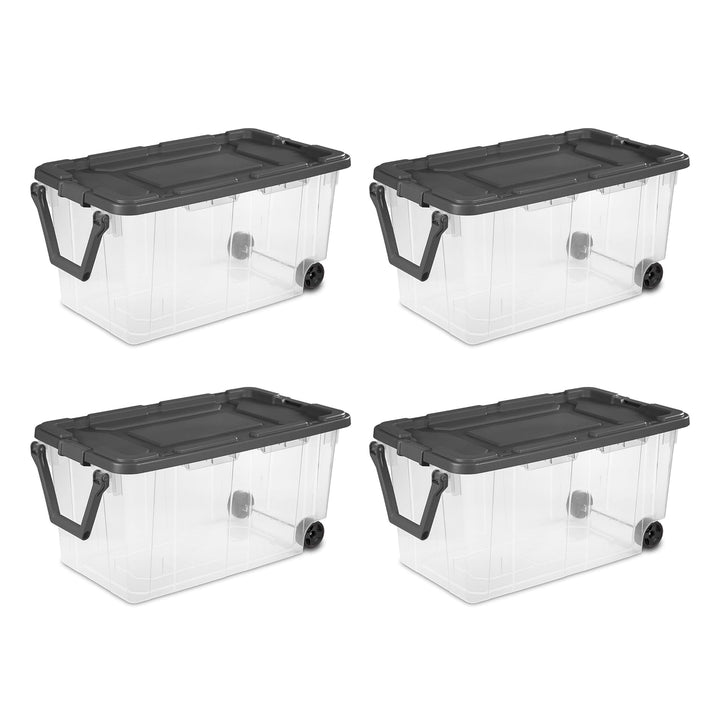 Sterilite 160 Qt Latching Stackable Wheeled Storage Box Container w/ Lid, 4 Pack