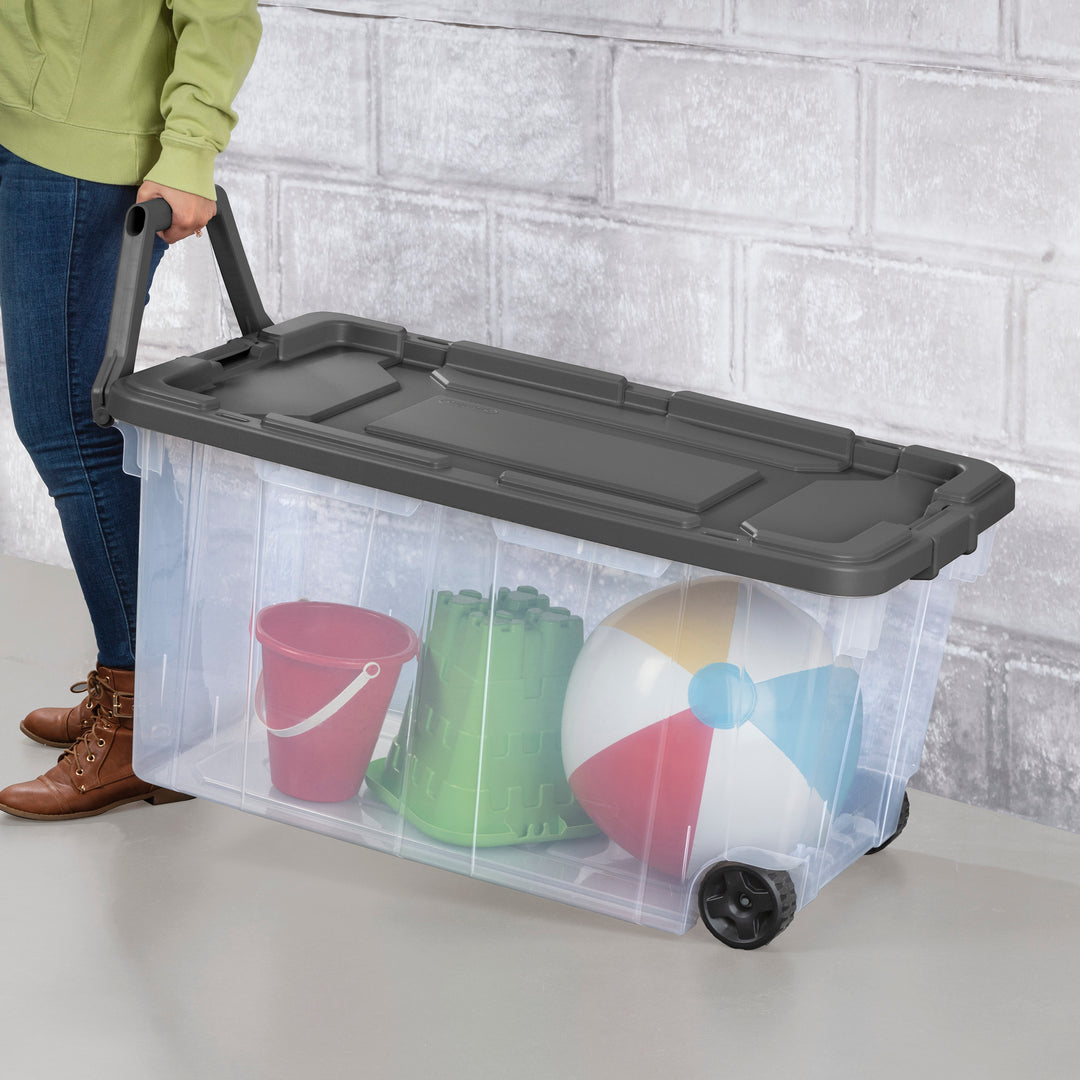 Sterilite 160 Qt Latching Stackable Wheeled Storage Box Container w/ Lid, 4 Pack