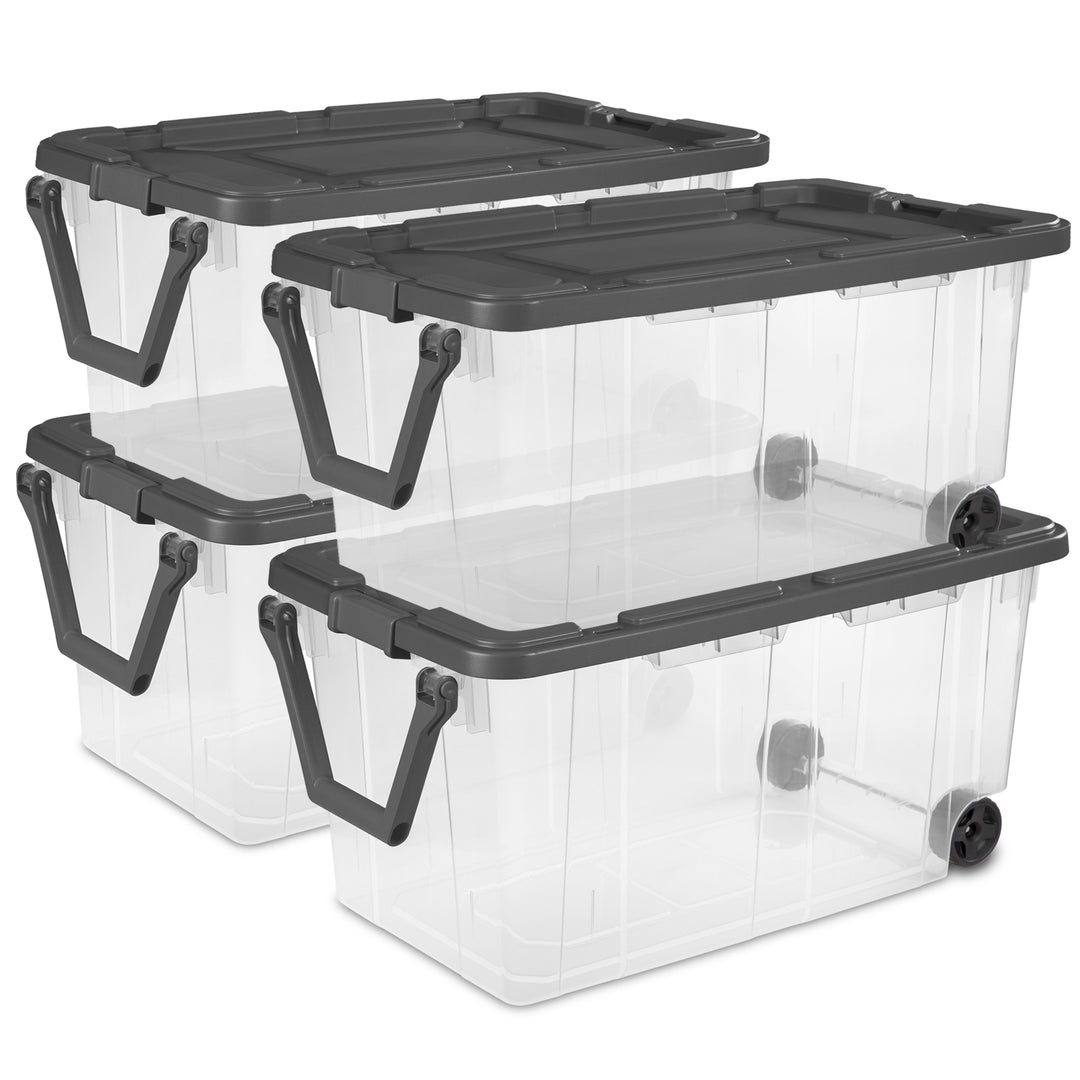 Sterilite 160 Qt Latching Stackable Wheeled Storage Box Container w/ Lid, 4 Pack