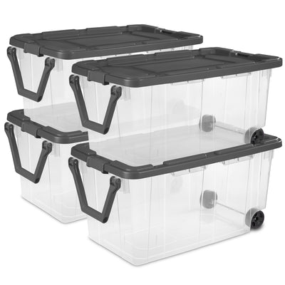 Sterilite 160 Qt Latching Stackable Wheeled Storage Box Container w/ Lid, 4 Pack - VMInnovations