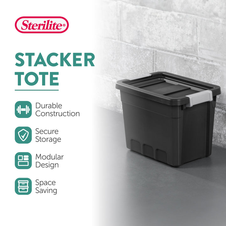 Sterilite 7.5 Gal Rugged Industrial Storage Totes w/ Latch Lids, Black (24 Pack)