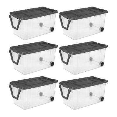Sterilite 160 Qt Latching Stackable Wheeled Storage Box Container w/ Lid, 6 Pack