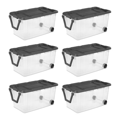 Sterilite 160 Qt Latching Stackable Wheeled Storage Box Container w/ Lid, 6 Pack