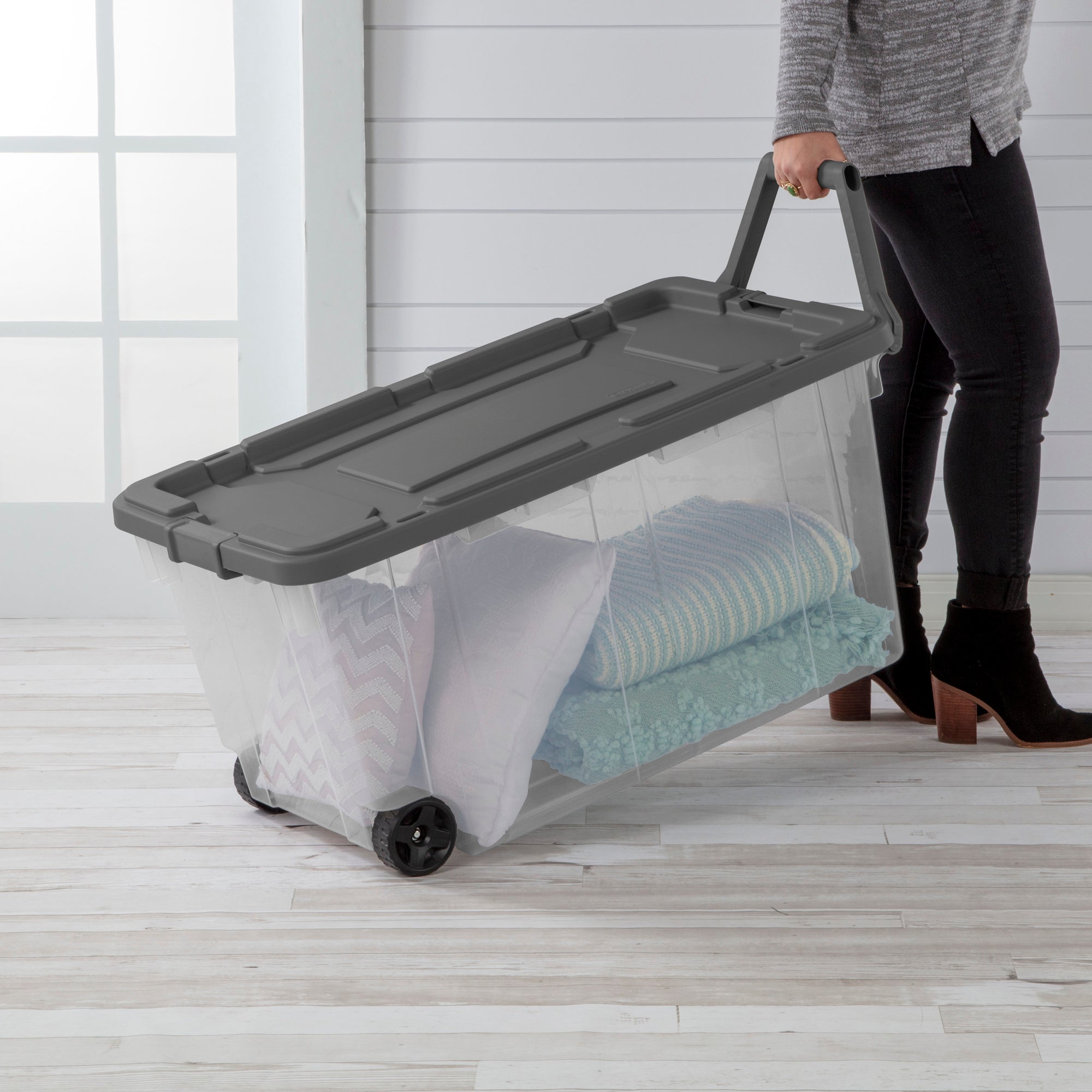 Sterilite 160 Qt Latching Stackable Wheeled Storage Box Container w/ Lid, 6 Pack - VMInnovations