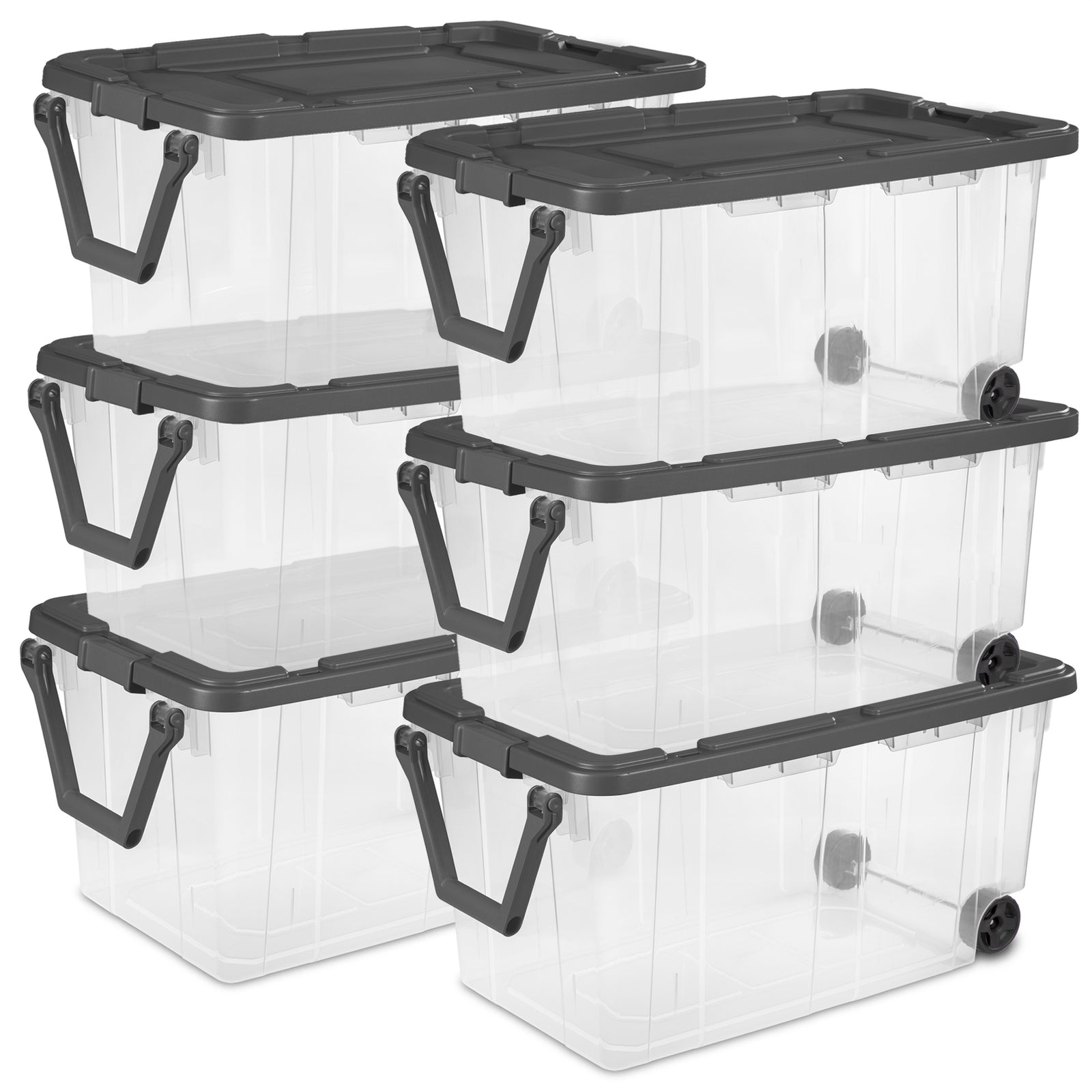 Sterilite 160 Qt Latching Stackable Wheeled Storage Box Container w/ Lid, 6 Pack - VMInnovations