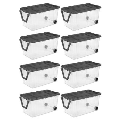 Sterilite 160 Qt Latching Stackable Wheeled Storage Box Container w/ Lid, 8 Pack
