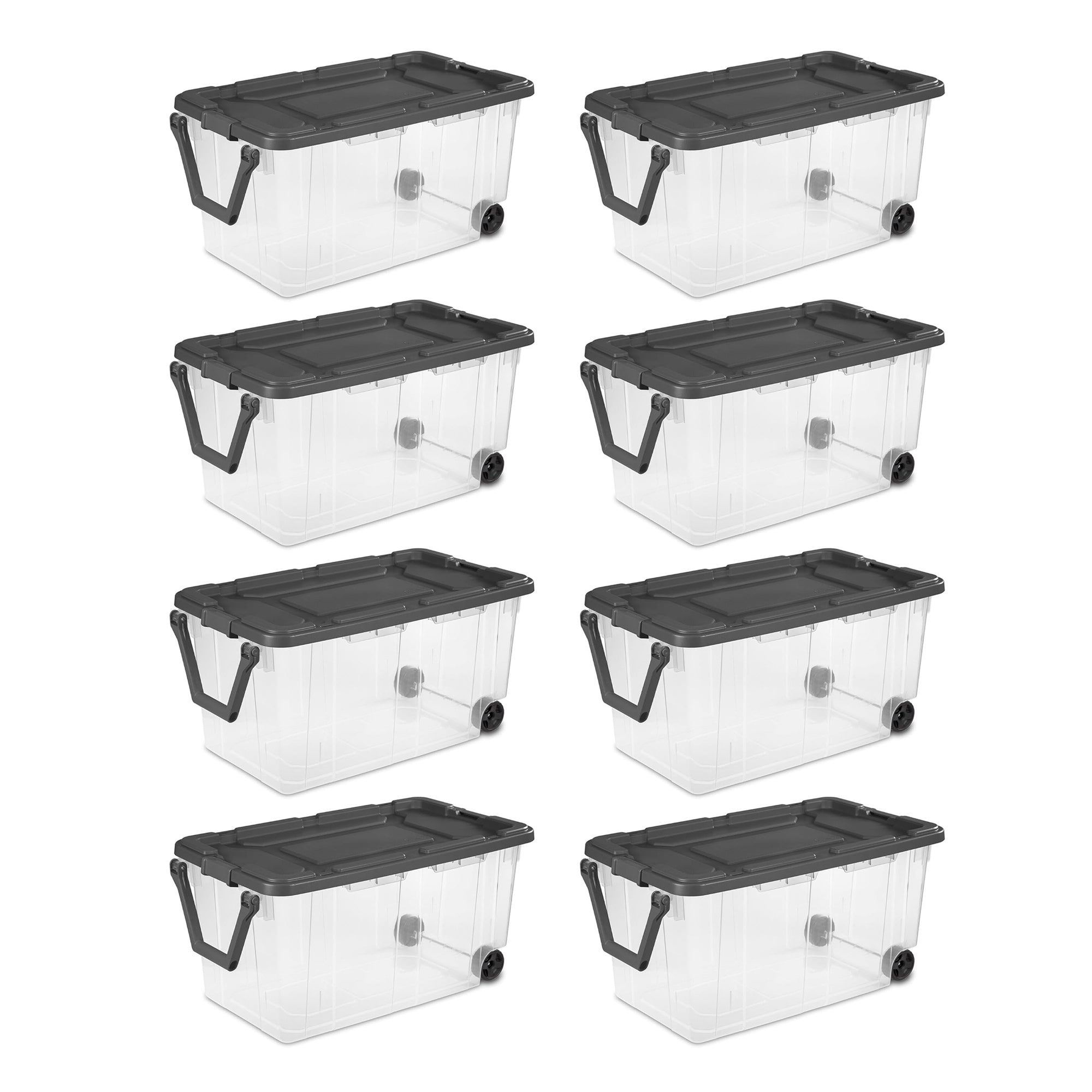 Sterilite 160 Qt Latching Stackable Wheeled Storage Box Container w/ Lid, 8 Pack - VMInnovations