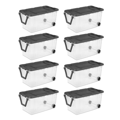 Sterilite 160 Qt Latching Stackable Wheeled Storage Box Container w/ Lid, 8 Pack - VMInnovations