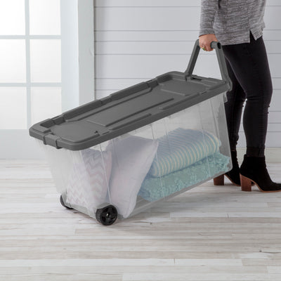 Sterilite 160 Qt Latching Stackable Wheeled Storage Box Container w/ Lid, 8 Pack - VMInnovations