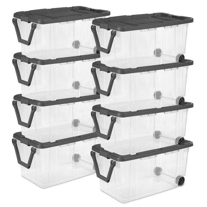 Sterilite 160 Qt Latching Stackable Wheeled Storage Box Container w/ Lid, 8 Pack