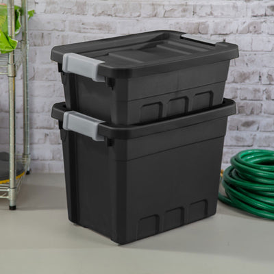 Sterilite 7.5 Gal Rugged Industrial Storage Totes w/ Latch Lids, Black (6 Pack)