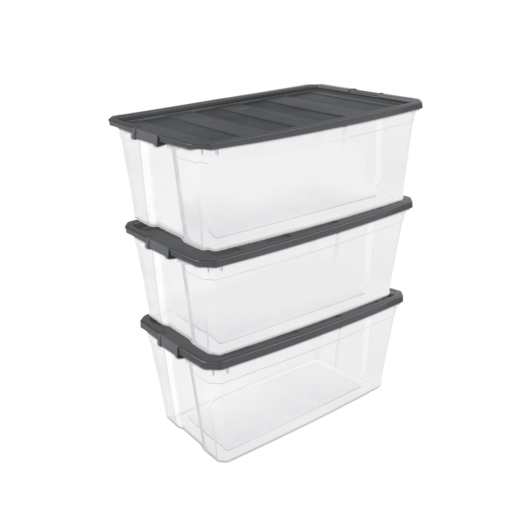 Sterilite 200 Quart Clear Stackable Latching Storage Box Container, Grey, 3 Pack