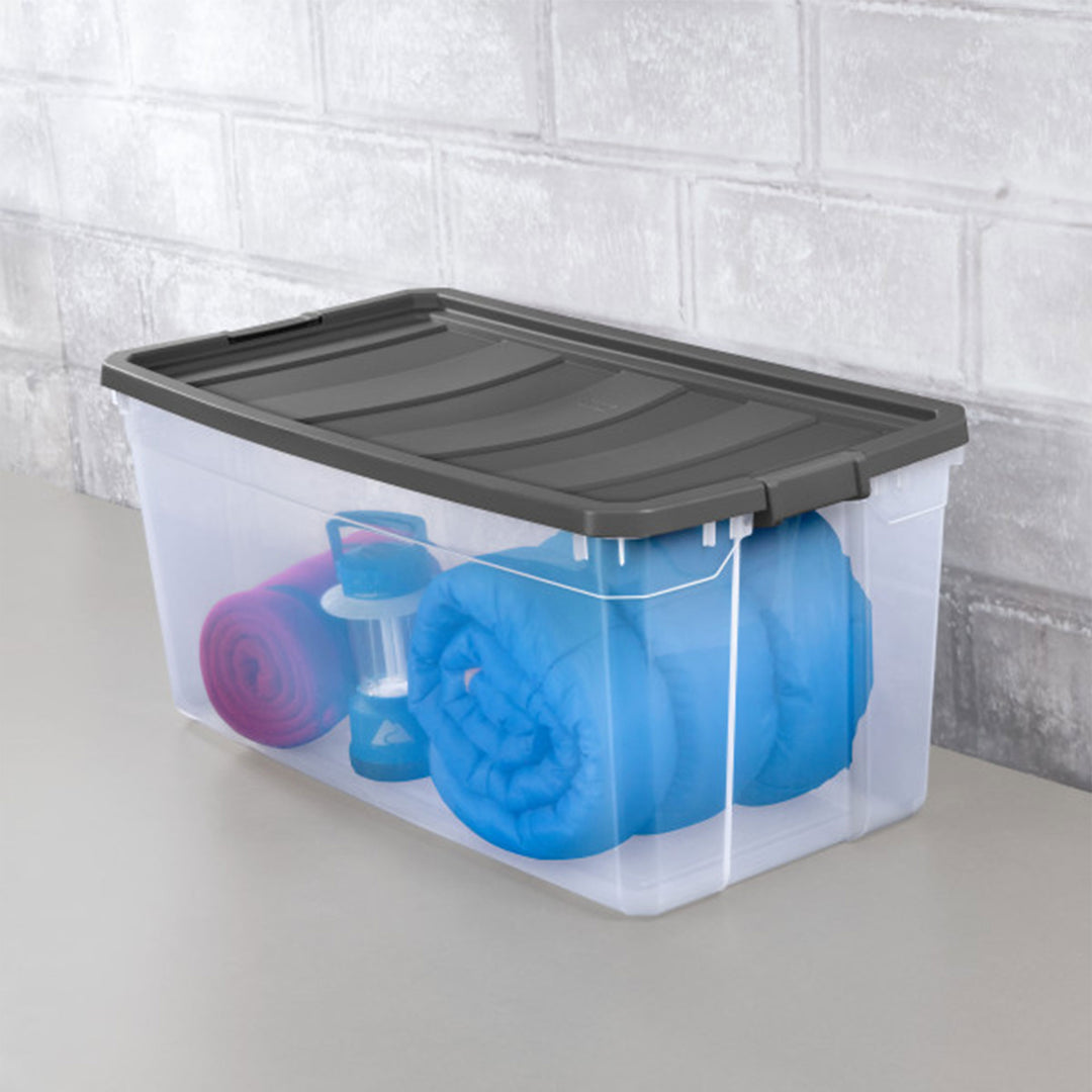 Sterilite 200 Quart Clear Stackable Latching Storage Box Container, Grey, 9 Pack