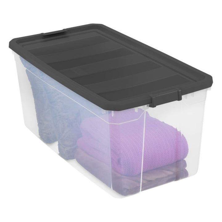 Sterilite 200 Quart Clear Stackable Latching Storage Box Container, Grey, 3 Pack