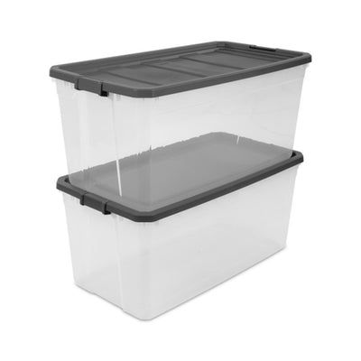 Sterilite 200 Quart Clear Stackable Latching Storage Box Container, Grey, 9 Pack - VMInnovations
