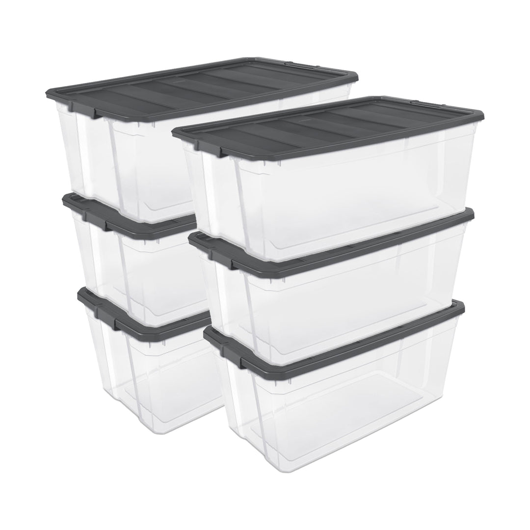 Sterilite 200 Quart Clear Stackable Latching Storage Box Container, Grey, 6 Pack