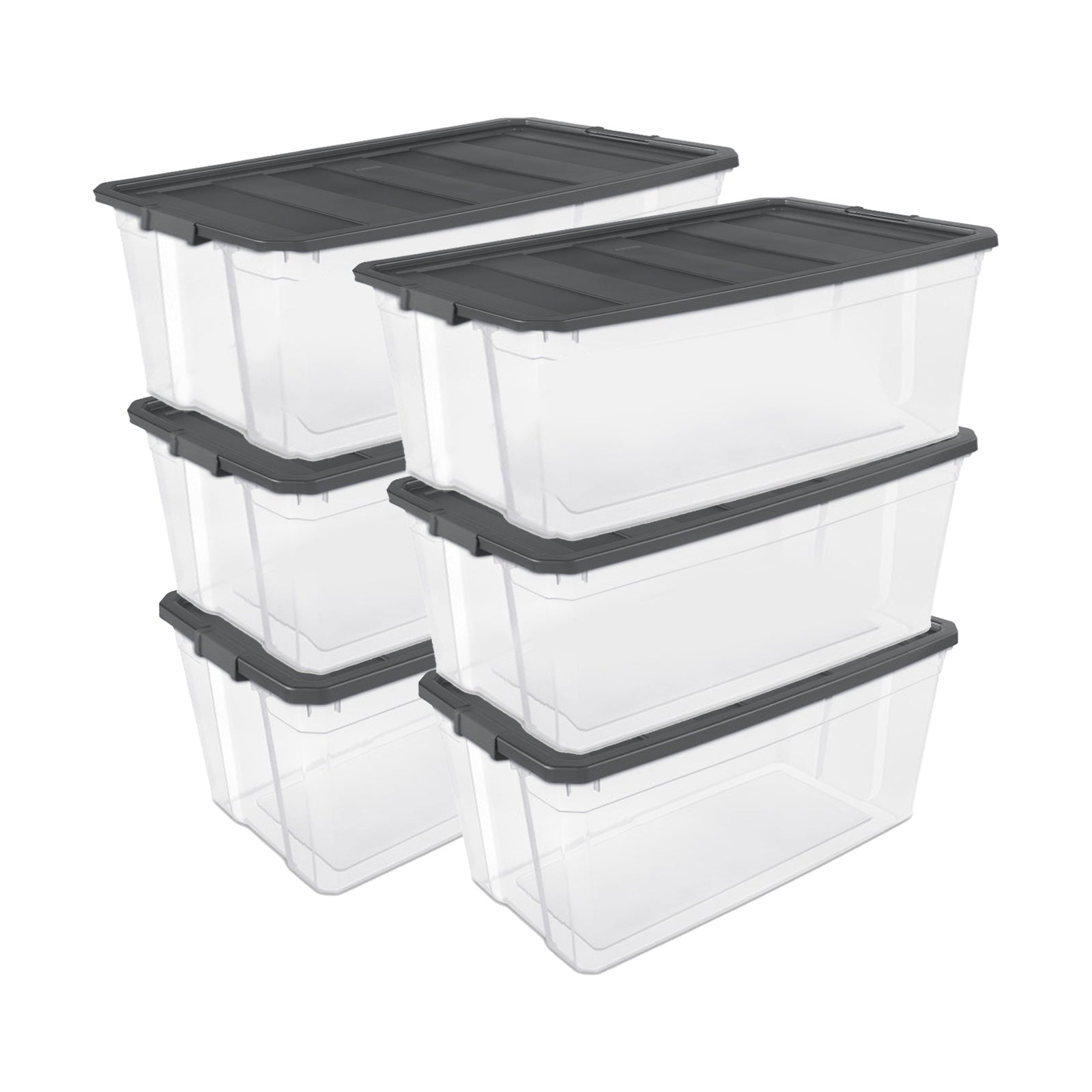 Sterilite 200 Quart Clear Stackable Latching Storage Box Container, Grey, 6 Pack - VMInnovations