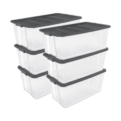 Sterilite 200 Quart Clear Stackable Latching Storage Box Container, Grey, 6 Pack - VMInnovations