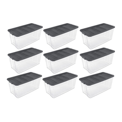 Sterilite 200 Quart Clear Stackable Latching Storage Box Container, Grey, 9 Pack