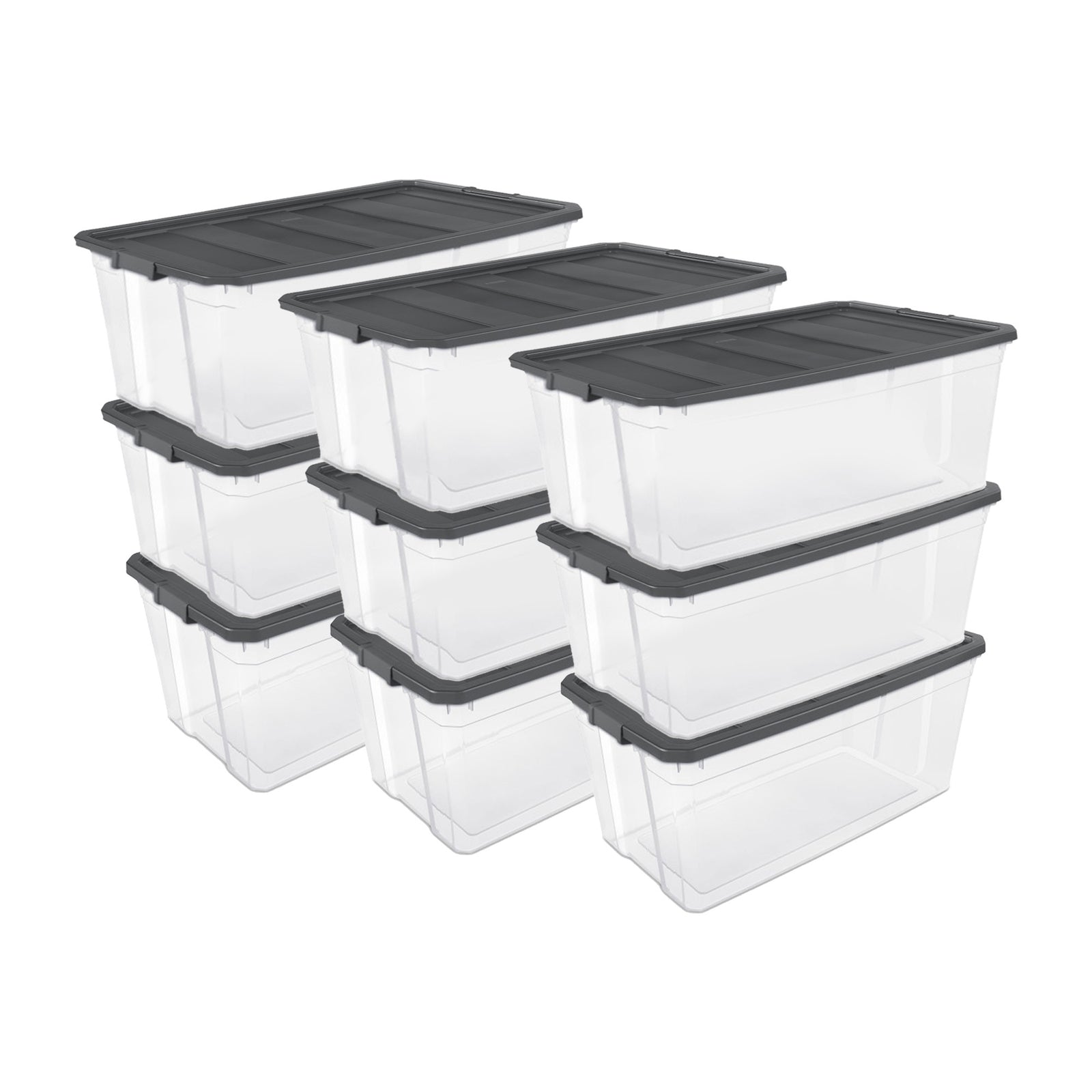 Sterilite 200 Quart Clear Stackable Latching Storage Box Container, Grey, 9 Pack - VMInnovations