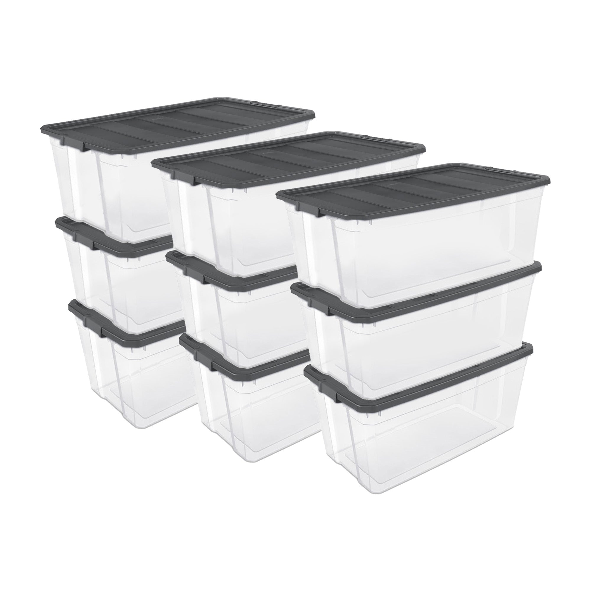 Sterilite 200 Quart Clear Stackable Latching Storage Box Container, Grey, 9 Pack - VMInnovations