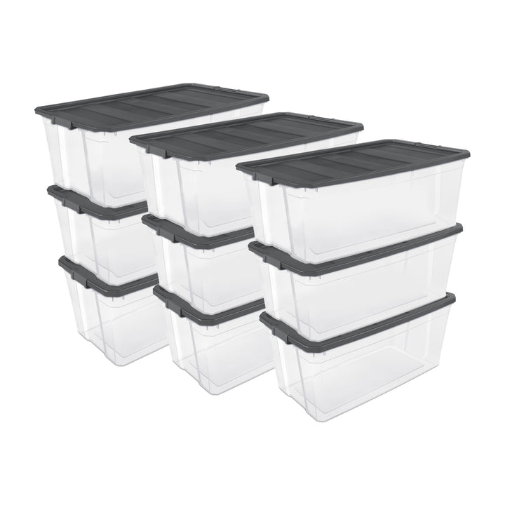 Sterilite 200 Quart Clear Stackable Latching Storage Box Container, Grey, 9 Pack