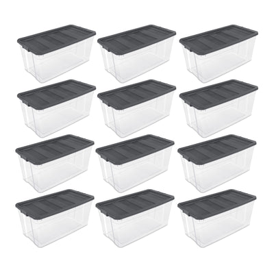 Sterilite 200 Qt Clear Stackable Latching Storage Box Container, Grey, 12 Pack