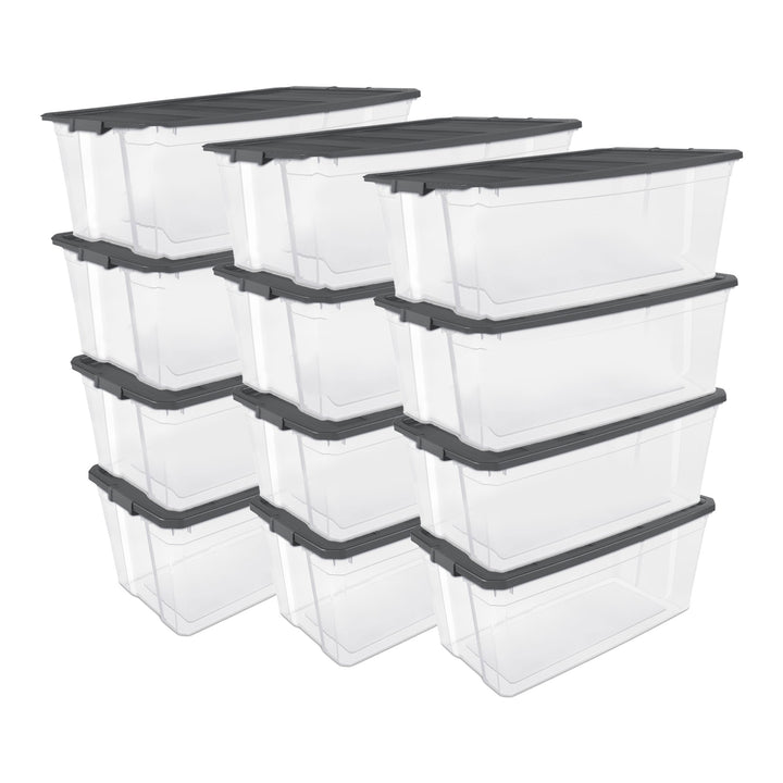 Sterilite 200 Qt Clear Stackable Latching Storage Box Container, Grey, 12 Pack