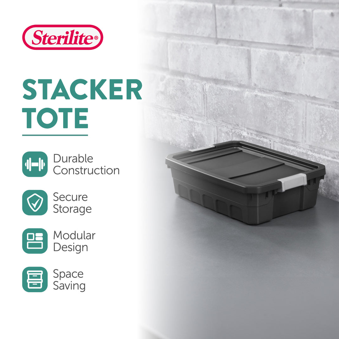 Sterilite 10 Gallon Industrial Stacker Storage Totes w/ Gray Clip Lids (12 Pack)