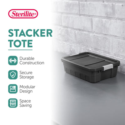 Sterilite 10 Gallon Industrial Stacker Storage Totes w/ Gray Clip Lids (18 Pack)