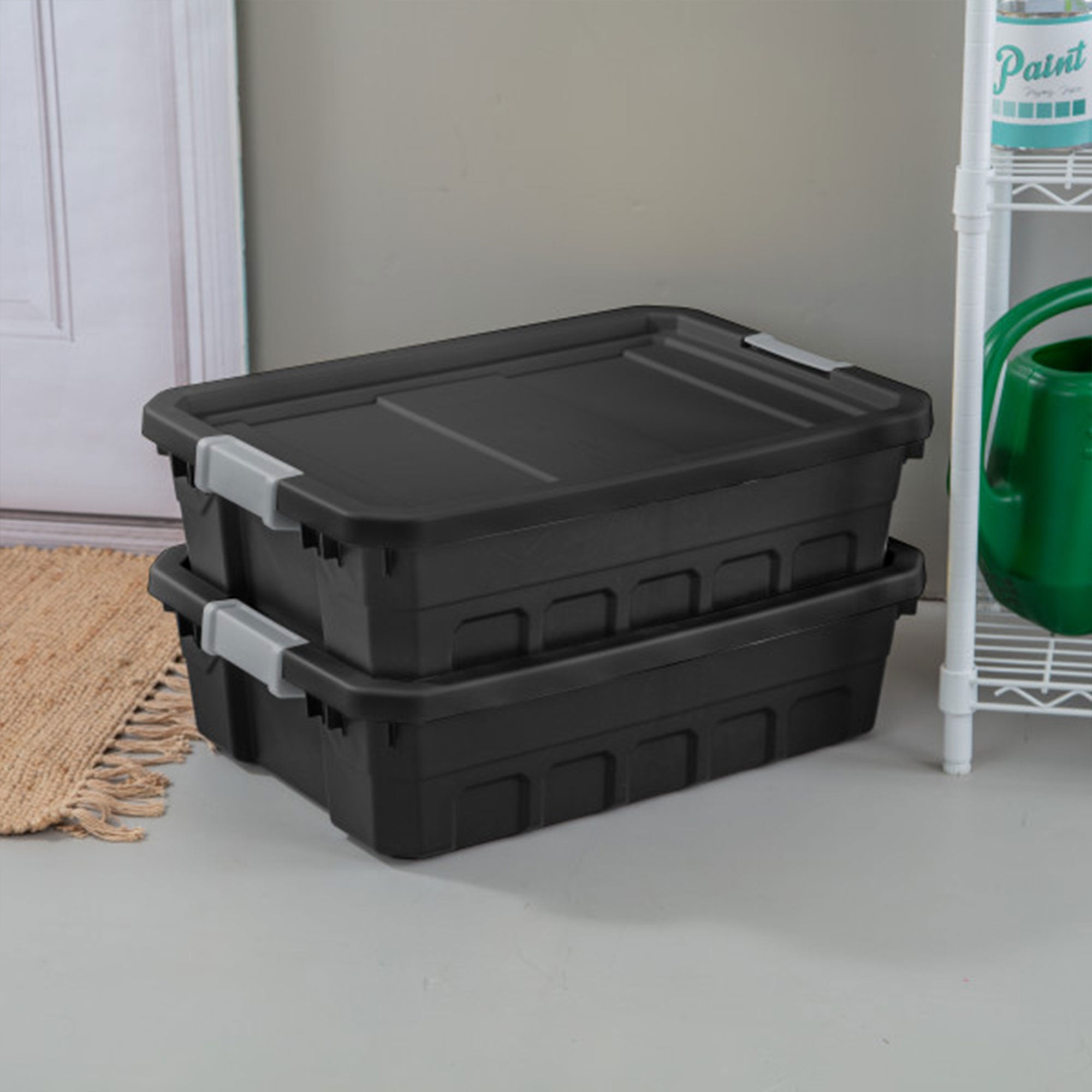 Sterilite 10 Gallon Industrial Stacker Storage Totes w/ Gray Clip Lids (12 Pack) - VMInnovations
