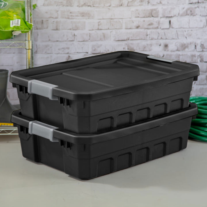 Sterilite 10 Gallon Industrial Stacker Storage Totes w/ Gray Clip Lids (12 Pack) - VMInnovations