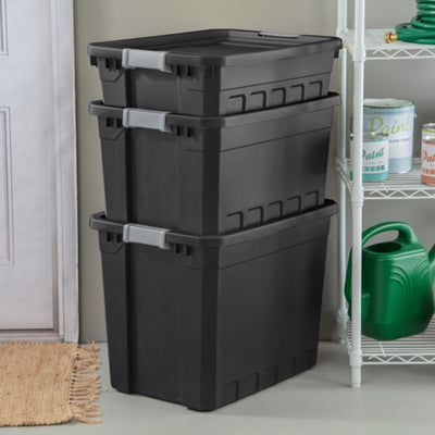Sterilite 10 Gallon Industrial Stacker Storage Totes w/ Gray Clip Lids (6 Pack) - VMInnovations