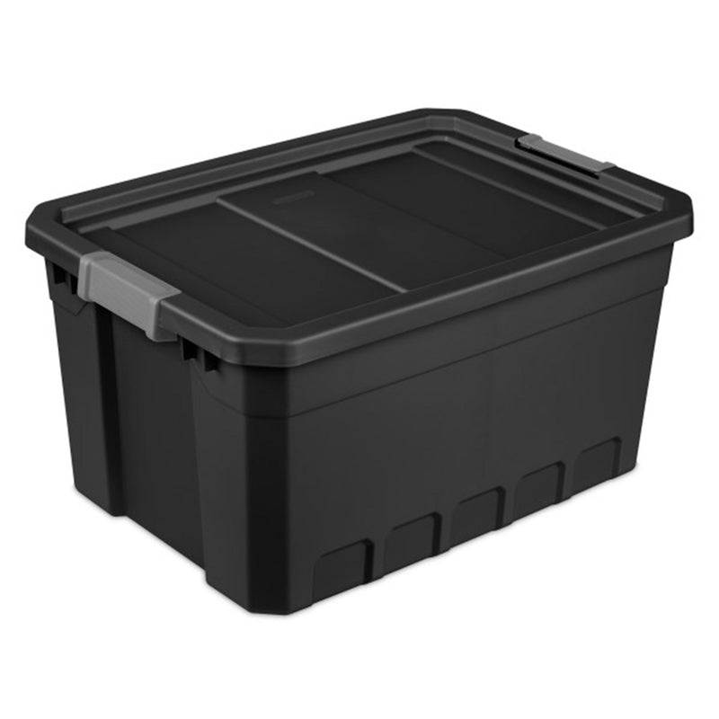 Sterilite 19 Gal Rugged Industrial Stackable Storage Tote w/ Lid, Black, 24 Pack