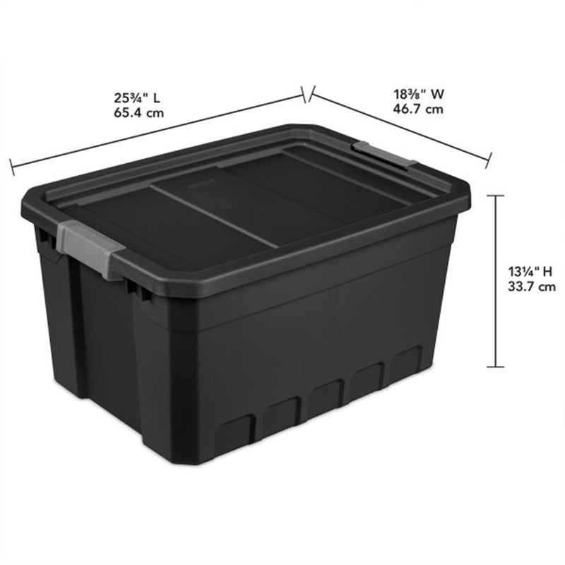 Sterilite 19 Gal Rugged Industrial Stackable Storage Tote w/ Lid, Black, 18 Pack