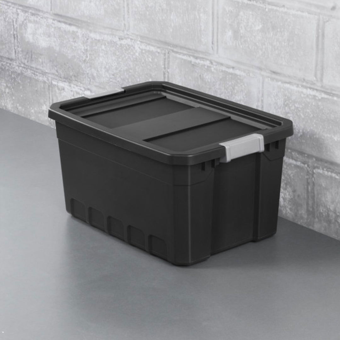 Sterilite 19 Gal Rugged Industrial Stackable Storage Tote w/ Lid, Black, 24 Pack