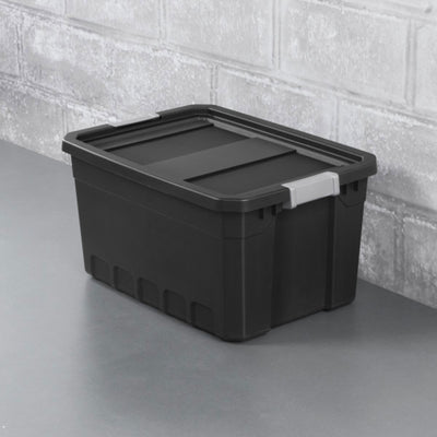 Sterilite 19 Gal Rugged Industrial Stackable Storage Tote w/ Lid, Black, 6 Pack