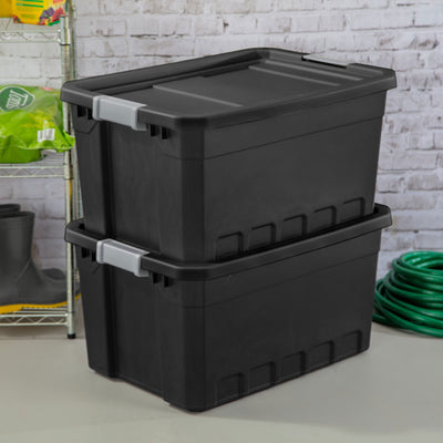 Sterilite 19 Gal Rugged Industrial Stackable Storage Tote w/ Lid, Black, 18 Pack