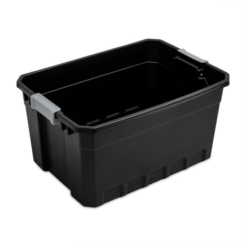 Sterilite 19 Gal Rugged Industrial Stackable Storage Tote w/ Lid, Black, 18 Pack