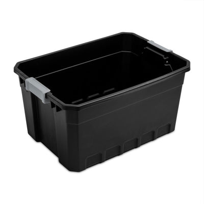 Sterilite 19 Gal Rugged Industrial Stackable Storage Tote w/ Lid, Black, 24 Pack